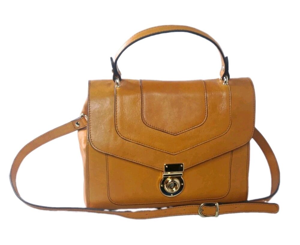 Divina Firenze Leather Shoulder Bag Doctor Bag Golden Brown Made In Italy